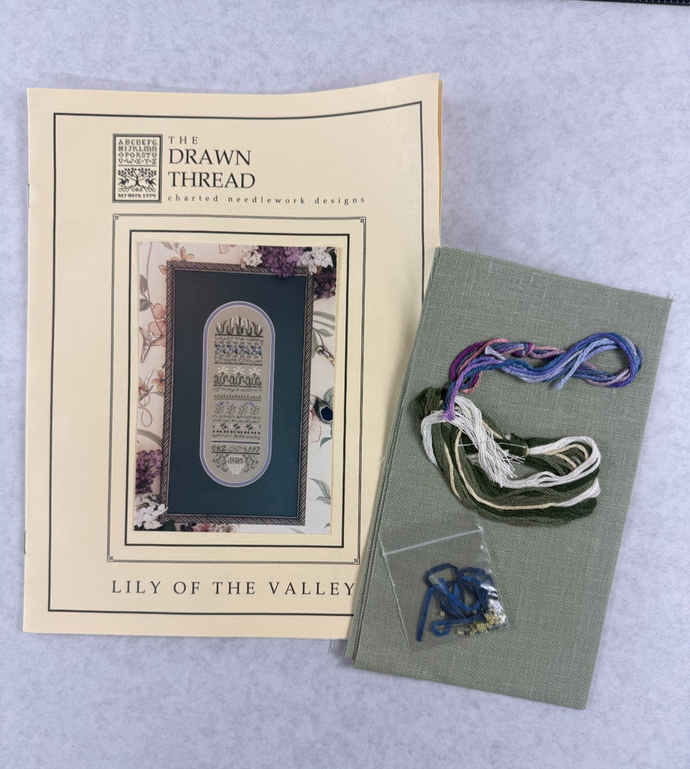 The Drawn Thread Lily of the Valley Cross Stitch Kit Silk Floss Linen Ribbon Bea